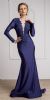 Fitted & Embellished Full Sleeve Prom Gown in Navy